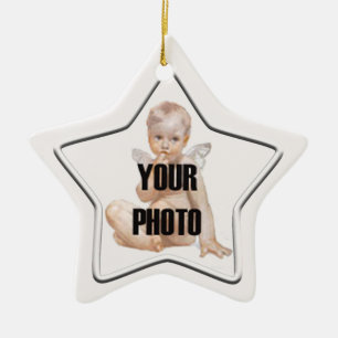 Ornement En Céramique L'ornement photo de l'étoile blanche de Noël