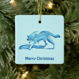 Ornement En Céramique Loup bleu sur la neige
