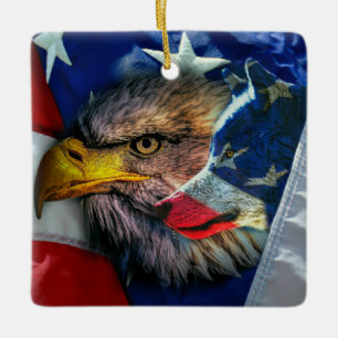 Ornement En Céramique Loup d'aigle patriotique américain