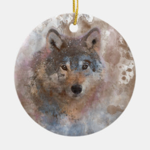 Ornement En Céramique Loup dans l'aquarelle