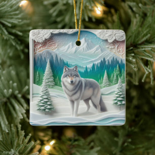 Ornement En Céramique Loup de Noël personnalisé Winter Wonderland