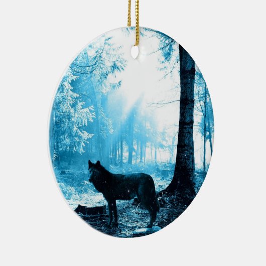 Ornement En Céramique Loup noir seul dans la forêt (Droite)