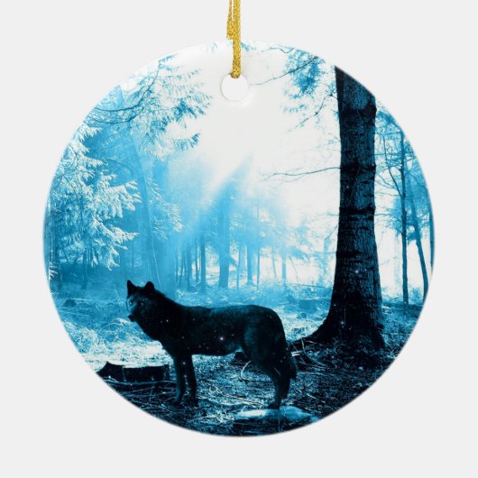 Ornement En Céramique Loup noir seul dans la forêt (Dos)