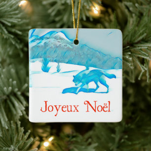 Ornement En Céramique Loup Solitaire En Hiver - Joyeux Noël