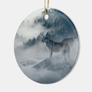 Ornement En Céramique Loups dans le paysage hivernal de neige