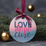 Ornement En Céramique Love Hope Cure | Pastel Beach Sunset peint à la ma<br><div class="desc">Mysticisme serein d'un somptueux coucher de soleil sur une île tropicale avec des flots d'eau le long d'une plage dans une palette pastel sophistiquée de bleu doux et rose dans une texture fluide aquarelle. L'esthétique abstraite moderne unique apporte un luxe pour ajouter une parfaite pop de couleur et de style...</div>