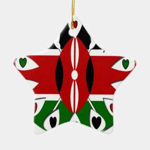 Ornement En Céramique Lovely Hearts Kenya : motif d'art de drapeau