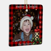 Ornement En Céramique Lumberjack Plaid and Holiday Candle Photo Ornament (Droite)