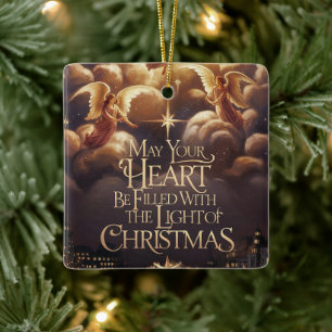 Ornement En Céramique Lumière de Noël Angélique carte postale design