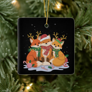 Ornement En Céramique Lumières de Noël Renard Santa Xmas Animaux de la f