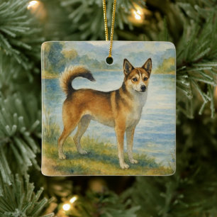 Ornement En Céramique Lundehund norvégien