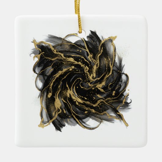 Ornement En Céramique Luxury Gold and Black Abstract Marble Ink Flow (Devant)