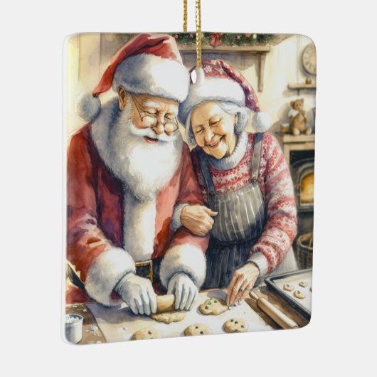 Ornement En Céramique M. et Mme Claus Baking Cookies Custom Christmas (Droite)