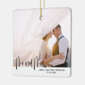 Ornement En Céramique M. & Mrs Script Heart Modern Mariage Bliss Photo (Gauche)