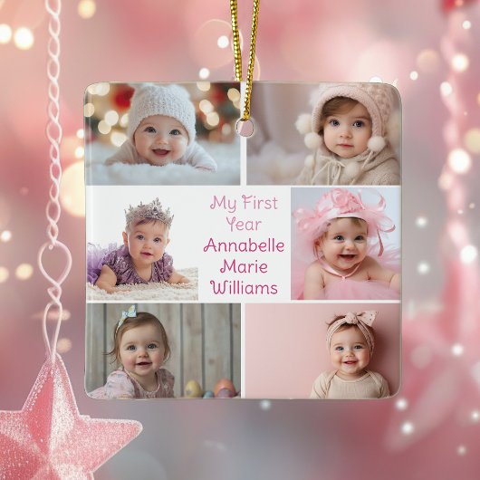 Ornement En Céramique Ma première année Bébé Fille Photo Collage Mignonn