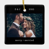 Ornement En Céramique Machine à écrire minimale noire | Joyeuse photo et (Devant)