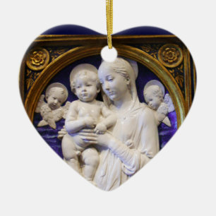 Ornement En Céramique MADONNA AVEC ENFANT ET ANGELS Coeur saphir bleu