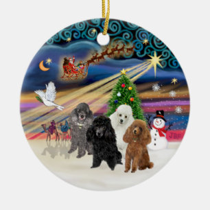 Ornement En Céramique Magie de Noël - Caniches (QUATRE JOUETS)