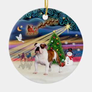 Ornement En Céramique Magie de Noël - Chien-taureau anglais (brun-blanc