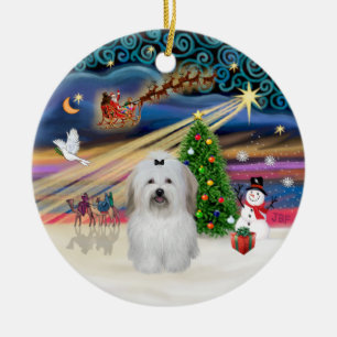 Ornement En Céramique Magie de Noël - Coton de Tuléar (nœud)
