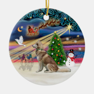 Ornement En Céramique Magie de Noël - Husky Sibérien Rouge