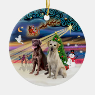 Ornement En Céramique Magie de Noël - Labradors (Chocolat-Jaune)