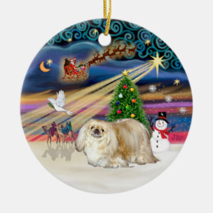 Ornement En Céramique Magie de Noël - Pekingese (crème)