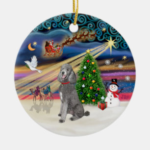 Ornement En Céramique Magie de Noël - Poodle (argent standard)