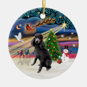 Ornement En Céramique Magie de Noël - Poodle noir standard