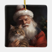 Ornement En Céramique Maine Coon avec Noël Festif du Père Noël (Devant)