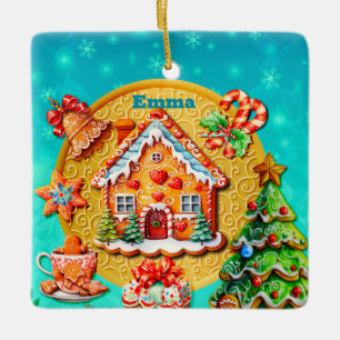 Ornement En Céramique Maison de bonbons en pain d'épices de Noël et Nouv