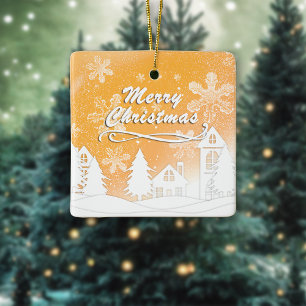 Ornement En Céramique Maison de Noël Blanche Neige dorée Nouvel An