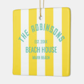 Ornement En Céramique Maison de plage Nom personnalisé Cabana jaune Band (Gauche)