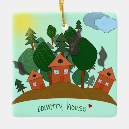 Ornement En Céramique Maisons de village au bord de la forêt. (Devant)