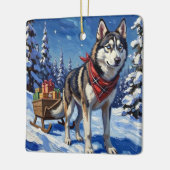 Ornement En Céramique Majestic Siberian Husky Pulling Christmas Sled (Gauche)