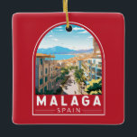 Ornement En Céramique Malaga Espagne Travel Art Vintage<br><div class="desc">Conception de voyage vectoriel rétro Málaga. Nichée le long des rives ensoleillées du sud de l'Espagne,  Malaga séduit les voyageurs par son mélange captivant d'histoire riche,  de culture vivante et d'une beauté naturelle à couper le souffle.</div>