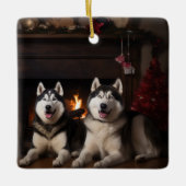 Ornement En Céramique Malamute en Alaska près de la cheminée Noël (Devant)