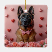 Ornement En Céramique Malinois belge avec Rose - Saint Valentin (Dos)