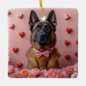Ornement En Céramique Malinois belge avec Rose - Saint Valentin (Devant)