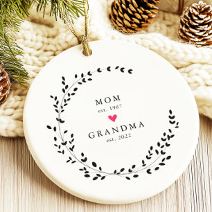 Ornement En Céramique Maman   Grand-mère Année Est.