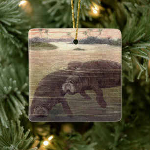 Ornement En Céramique Manats vintages ou vaches marines, Mammifères mari