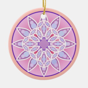 Ornement En Céramique Mandala motif en lavande, orchidée et corail