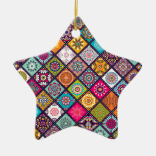 Ornement En Céramique Mandala motif marocain coloré