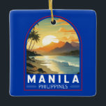Ornement En Céramique Manille Philippines Travel Art Vintage<br><div class="desc">Manille conception de déplacement vectoriel rétro. Manille,  la capitale des Philippines,  est une ville à la baie densément peuplée sur l'île de Luzon,  qui mélange l'architecture coloniale espagnole avec des gratte-ciel modernes.</div>