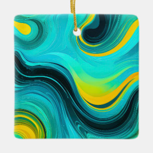 Ornement En Céramique "Marbella" Blue Yellow Swirls Waves