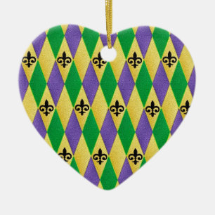 Ornement En Céramique Mardi Gras Arlequin Fleur De Lis