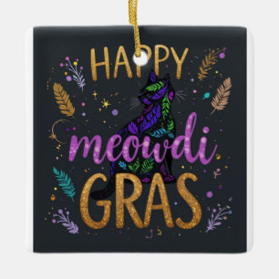 Ornement En Céramique Mardi Gras avec chat