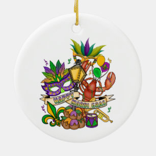Ornement en céramique Mardi Gras joyeux
