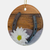 Ornement En Céramique Mariage campagnard White Daisy et Horseshoe (Gauche)