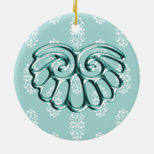 Ornement En Céramique Mariage damassé turquoise Enregistrer la date